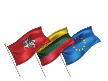 AKCIJA VĖLIAVŲ RINKINYS (Lietuvos Respublikos, Istorinė, Europos Sąjungos vėliavos)  (1700x1000mm)